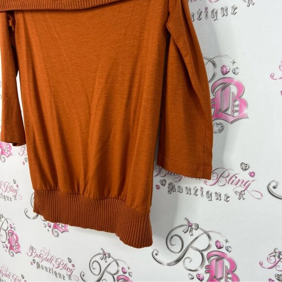 DZ top Chic Off-Shoulder Rust Sweater slouchy ribbed shirt comfy - Picture 4 of 7